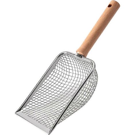 Pelle à sable avec manche en bois et acier inoxydable pour litière pour chat - Outil spécial pour animaux grimpants - Pelle à sable pour animaux de compagnie - 3,8 x 3,8 mm (1/5)