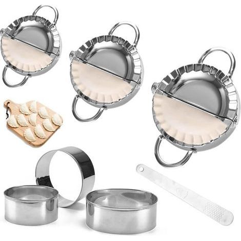 Set mit 7 Ravioliformen aus Edelstahl, Ravioliformen in 3 Größen und Mehlringausstecher mit Fülllöffel (1/4)
