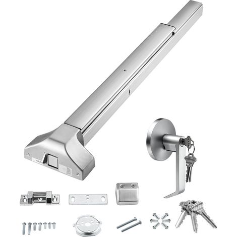 Mophorn Türschloss mit Edelstahl-Schubstange,Notausgangsvorrichtung mit externem Hebel und 3 Schlüsseln, kompatibel mit linken und rechten Metall-oder Holztüren, langlebiges Türzubehör für Notausgänge