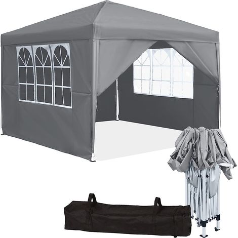 Froadp Garten Pavillons 3x3m Klappbare Gartenpavillon Pop-up Faltpavillon mit 4 Seitenteilen & Tasche Sonnenschutz Festzelt Set Wasserdicht Partyzelt Gartenzelt für Hochzeit Picknick (Grau)