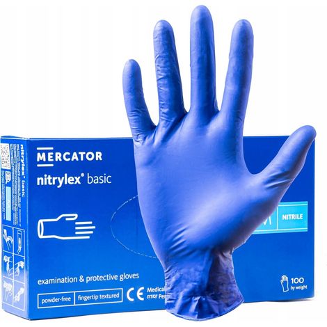 Mercator Nitrylex Basic blaue Nitrilhandschuhe Größe M 100 Stück. (1/5)