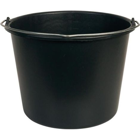 Seau de maçon 20L en plastique noir – Résistant aux chocs – Pour chantiers humides et terrains accidentés – Capacité 20 litres