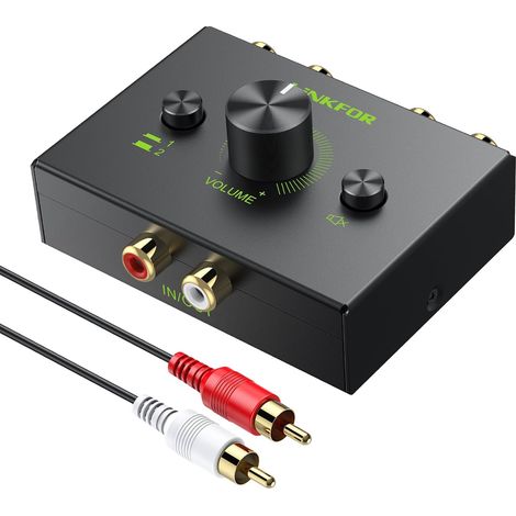 Commutateur Audio RCA Bidirectionnel 2 Entrées 1 Sortie / 1 Entrée 2 Sorties avec Volume et Mute Passif sans Alimentation Câble RCA 1.5m Inclus pour Platine Vinyle CD Ampli HiFi (1/5)