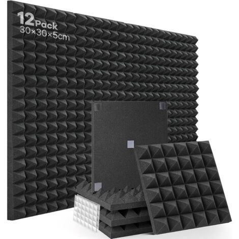 QORVA-Panneaux acoustiques ignifuges haute densité (pack de 12), 30x30x5 cm, pour studios d'enregistrement, bureaux et salles de jeux (1/5)