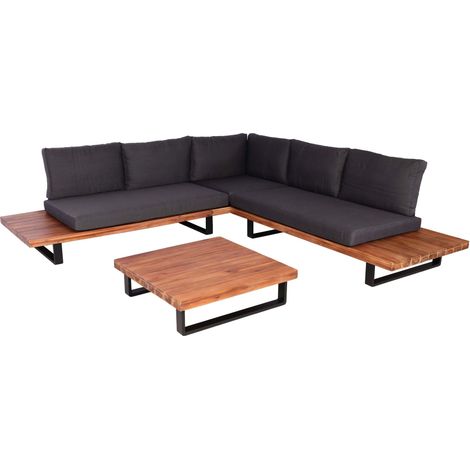 Set da giardino a 5 posti 255x255 cm in alluminio e legno di acacia con cuscini grigio scuro 040010294