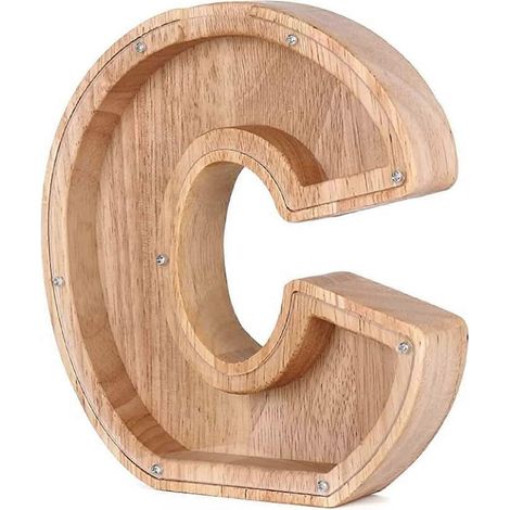 Tirelire en bois personnalisée avec lettres, tirelire en forme de lettres avec alphabet, tirelire pour économiser de l'argent, cadeau idéal pour la famille, Noël, un anniversaire ou la maison (C) (1/5)