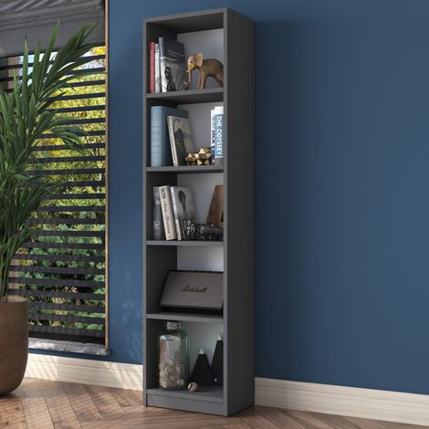 Bücherregal Clitunno, 4 Ablagen, Freistehend, Vertikale Struktur, 40x25x162h cm Anthrazit Schwarz (1/4)