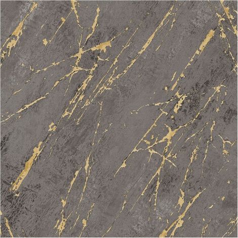 Stone tile wallpaper wall Profhome 388175 hot embossed non-woven wallpaper textured in marble look matt anthracite gold black 5.33 m2 (1/5)