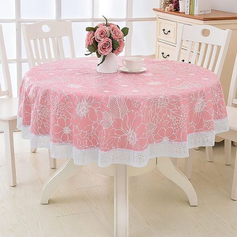 Nappe Toile cirée PVC Ronde,avec Motif Floral et Dentelle,Nappe Ronde Anti Tache Impermeable Nappe de Table Toile Cirée de Salle à Manger,pour Salle à Manger,Jardin,Café,Fête (Rosé,152cm) (1/5)