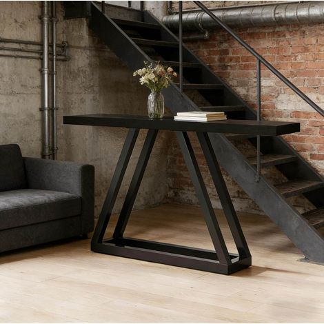 Consola de entrada industrial 160 x 30 x 80 cm en MDF y metal, negra OKMYHOME (1/5)