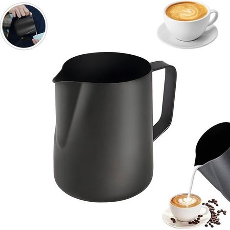 Milchaufschäumkännchen aus Edelstahl 350 ml Kleines Milchaufschäumkännchen Barista-Milchaufschäumkännchen Milchaufschäumen Milchkännchen Latte Schwarz (1/5)