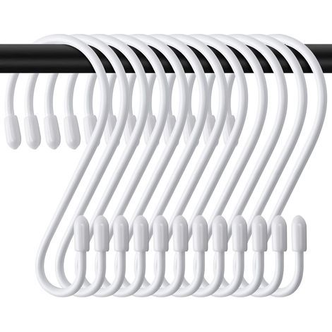 12 ganchos en forma de S - Metal - Para colgar ropa y utensilios - Para interiores y exteriores - Blanco - 8x4cm (1/5)