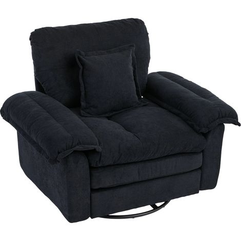 360°-Drehsessel aus schwarzem Chenille mit Stützkissen, Oversize-Relaxsessel (1/5)