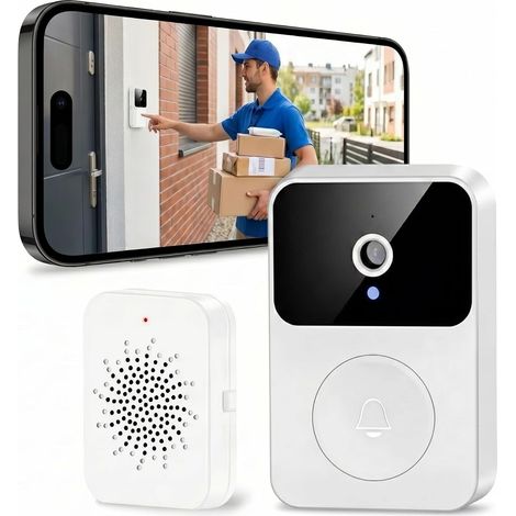 Sonnette sans Fil,caméra Sonnette caméra1080p,Surveillance de Vision Nocturne HD,interphone à Domicile,Support de sécurité Intelligent,Audio Bidirectionnel-CC (1/5)