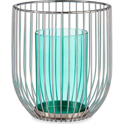 Candelabro - Plateado Azul - Metal - Vidrio - 15 x 17 x 15 cm (1/3)