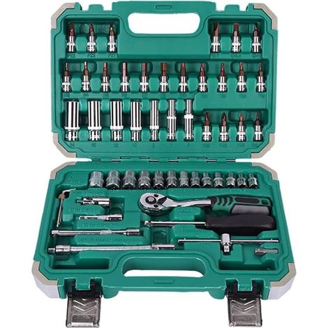 Ensemble D'Outils de Réparation Automobile 53 Pièces, Clés à Cliquet Rapides, Outils Quincaillerie pour la Voiture Domicile - (1/5)
