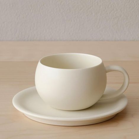 Tasse à café en forme d'œuf, tasse à thé ronde avec soucoupe, crème mate, 226,8 grammes environ (crème) (1/4)
