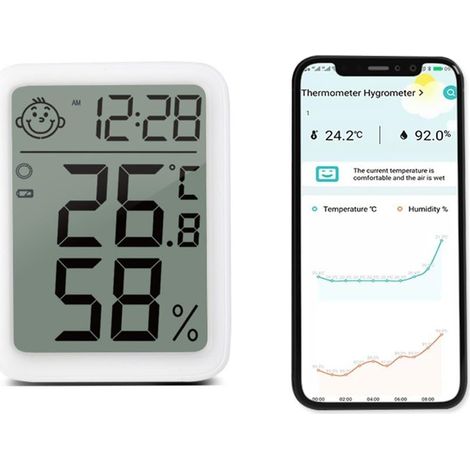 Hochpräzises digitales Thermometer und Hygrometer, Innenhygrometer, Temperatur- und Feuchtigkeitsmonitor für das Schlafzimmer, kompatibel mit mobiler App.