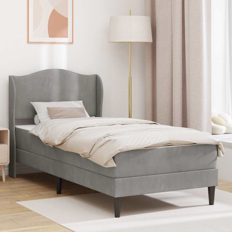 Cadre de lit avec tête de lit et matelas 80 x 200 cm en velours gris clair - PANGIVO (1/5)