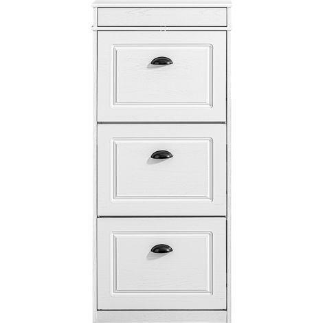 SoBuy Shoe Cabinet Storage with 3 Flip-Down Doors, Entryway Shoe Armoire, Shoe Storage Cabinet Holds 12 Pairs of Shoes for Hallway Entryway 53x24x118cm Aged Wood Effect White FSR94-WG