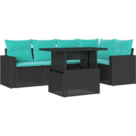 6-teiliges Gartensofa-Set mit Kissen, schwarzes Polyrattan vidaXL (1/5)