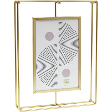 Cadre photo - métal doré - épuré - vintage - pour format 10x15 cm - accrocher ou poser - 10x15cm (1/5)