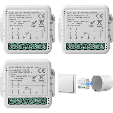 Tuya Lot de 3 interrupteurs intelligents pour volet roulant WiFi 2,4 GHz, commande Alexa, application, minuterie, moteur (1/5)