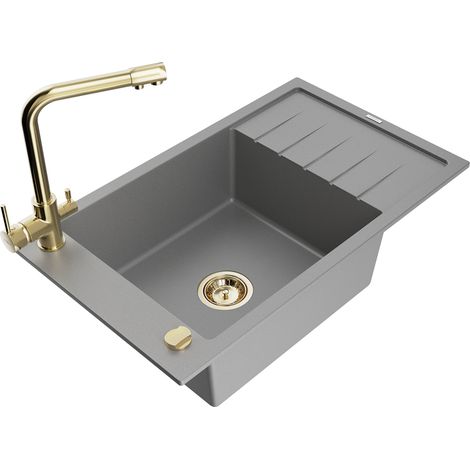 Mexen Elias fregadero de granito de 1 seno con escurridor y grifo de cocina Duero, gris - 6511-71-671600-50 (1/5)