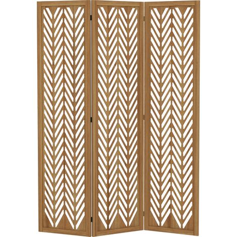 Natürlicher, durchbrochener Holzparavent, 3-teilig, 120 x 170 cm, faltbarer Raumteiler für den Innenbereich