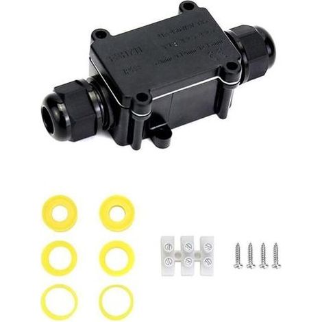 Wasserdichte Abzweigdose IP68, 2-Wege für Kabel 5-15mm, robustes schwarzes Kunststoffgehäuse, luftdicht für Außenbereich und Garten (1/4)