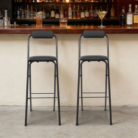 2  Chaise de bar pliable noire haute chaise pliante tabouret pliant portable pour cuisine, salle à manger, salon, bureau 42 x 48 x 105 cm