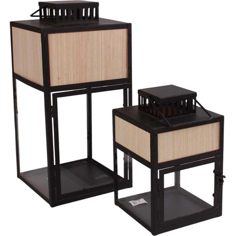 Lanterna moderna in metallo e abete in set di 2, 24X24H50 cm (1/2)