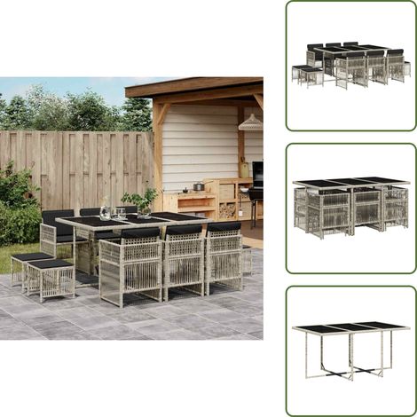 Tavolo da giardino - vidaXL Set Pranzo Giardino 11pz con Cuscini Grigio Chiaro Polyrattan - Cuscini da giardino