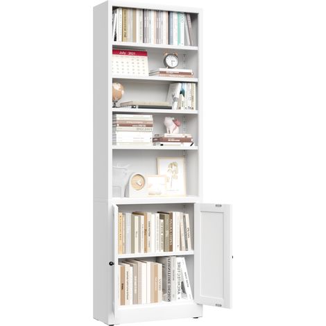 Libreria in metallo con porta 60x23.4x180.34 cm, 5 ripiani regolabili, 7 scomparti, bianco (1/5)