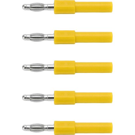 Lot de 5 adaptateurs banane mâle 4mm vers femelle 2mm JAUNE, connectique robuste, bonne conduction, laiton PA, 30Vac-60Vdc 36A, pour multimètres et instruments (1/5)