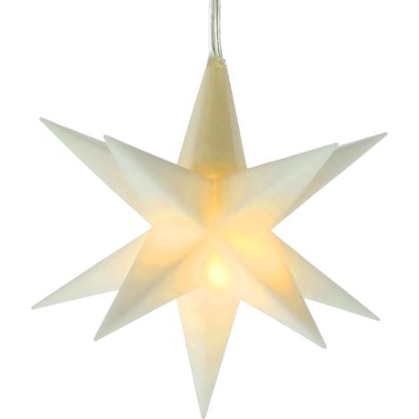 3D Weihnachtsstern 10 cm warm weiß Beleuchtet mit Timer - weiß - LED Fenster Deko Leuchtstern Batterie betrieben für Innen und Außen