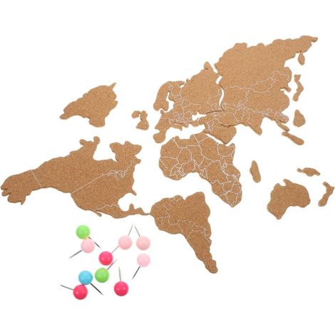 Carte du Monde Liège Décoration Murale Autocollant pour Maison Bureau de Tableau Affichage avec Punaises Couleur Aléatoire (1/5)