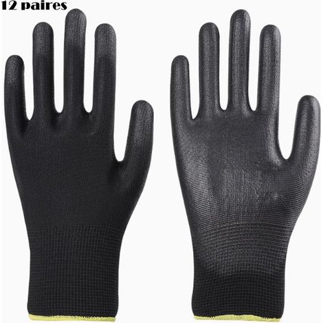 12 pièces de gants de travail minces enduits de PU, gants de travail enduits antistatiques, ceinture de travail en caoutchouc antidérapant respirant et résistant à l'usure (taille L), (1/5)