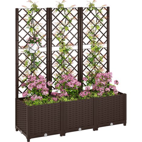 Pot fleurs treillis plastique marron – Drainage et grand espace culture – 120 x 40 x 135 cm – Pour plantes grimpantes