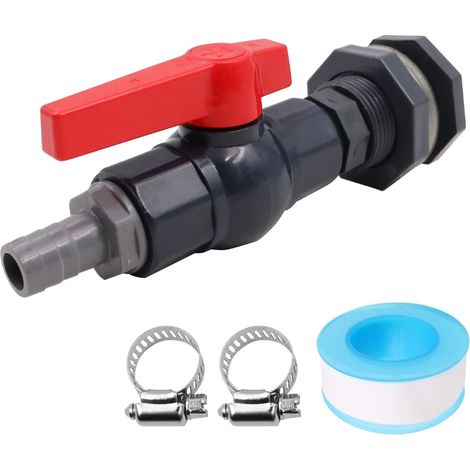Kit de robinet en PVC avec robinet à boisseau sphérique et adaptateur de tuyau d'arrosage cannelé 20 mm (1/5)