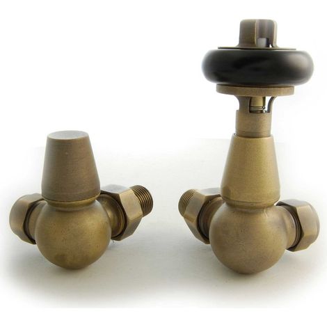 West Faringdon Corner Thermostatic Radiator Valve and Lockshield - Old English Brass (1/5)