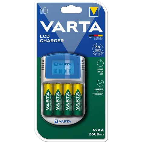 Varta LCD Ladegerät mit 4x AA 2600mAh Batterien Grau