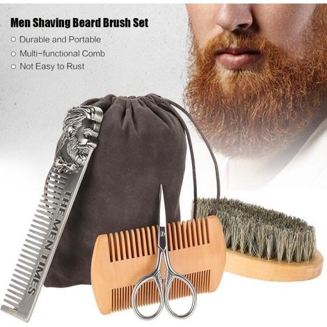 Set per la cura della barba, piccolo, portatile, pratico set per barba e baffi, pettine resistente per capelli folti (1/4)