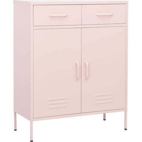Armoire de rangement en acier rose à 2 portes et 2 tiroirs 80 x 35 x 101,5 cm - PANGIVO (1/5)