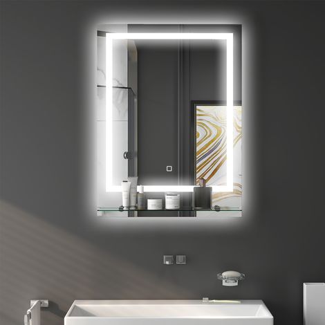 Miroir rectangulaire mural lumineux LED de salle de bain 70 x 50 cm (1/5)