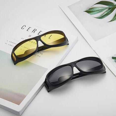 Lunettes de conduite noires - Lunettes de vision nocturne jaunes (1/4)