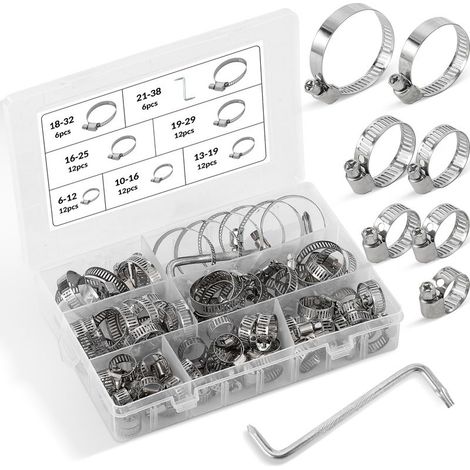 72-teiliges verstellbares Schlauchschellen-Set aus Edelstahl – Schlauchschellen, Metallschlauchschellen (1/4)