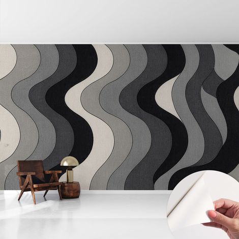 Selbstklebend Tapete modern - Wanddeko für Küche - Klebefolie Wand - luxus Look Graue Wellen 416x254 cm (1/5)