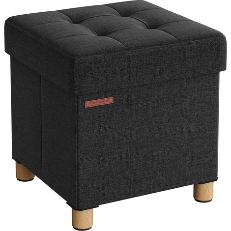 Pouf/sgabello contenitore con poggiapiedi panca pieghevole con contenitore 38 x 38 x 40 cm per soggiorno/camera da letto nero 120007285