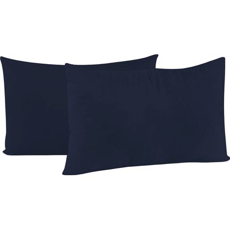 Coppia di Federe 52x82 cm in Microfibra Tinta Unita Blu Scuro (1/2)